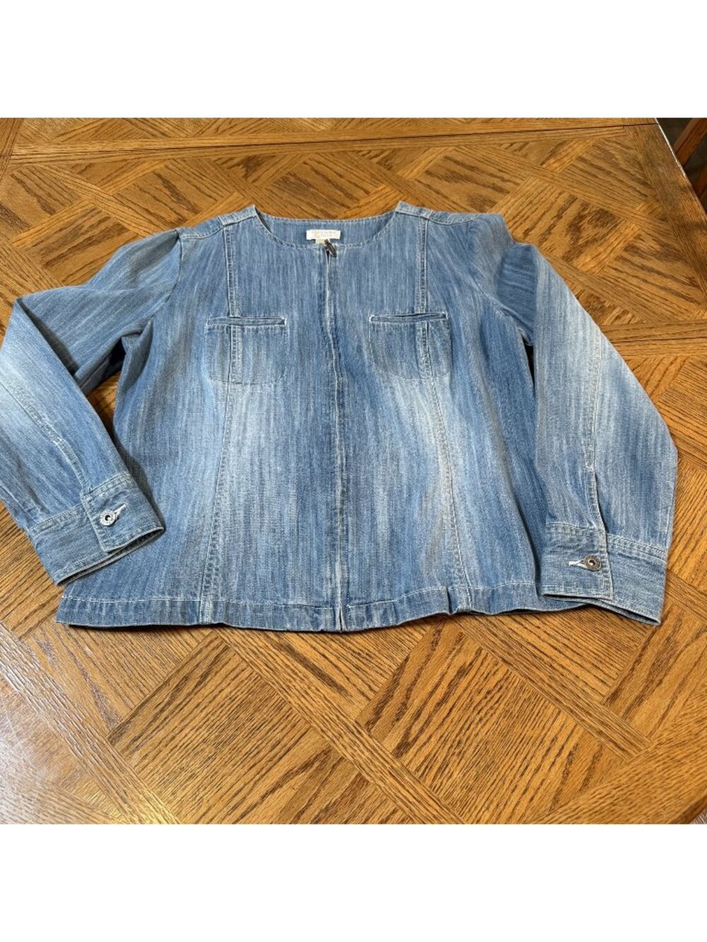 Vintage Christopher & Banks Women's Large Denim Jacket Zip Light Y2K Faded